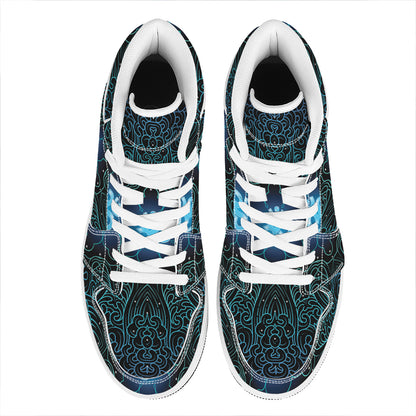 Blue Om Mandala Print High Top Leather Sneakers