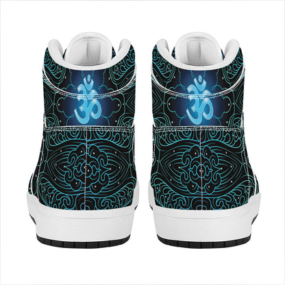 Blue Om Mandala Print High Top Leather Sneakers
