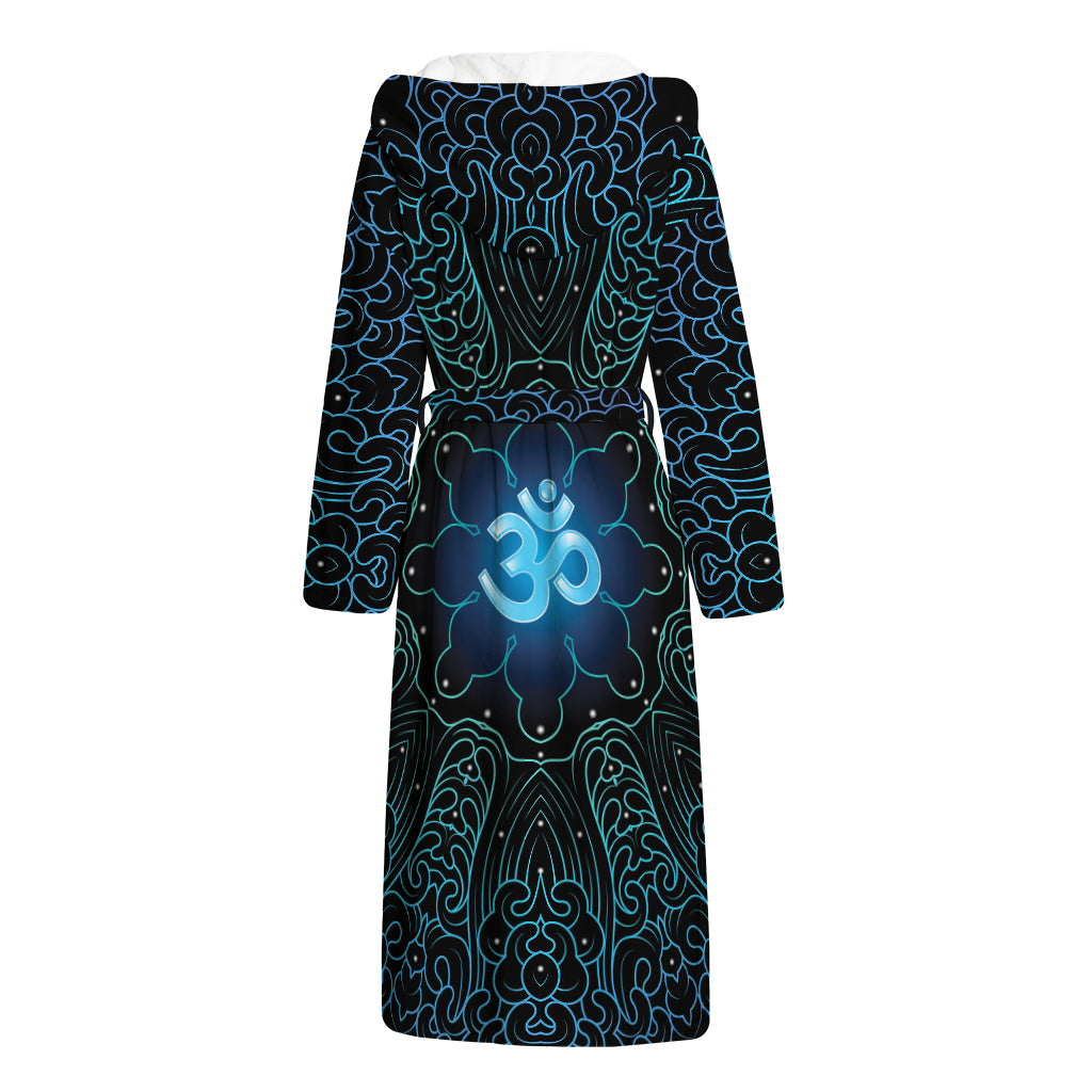 Blue Om Mandala Print Hooded Bathrobe