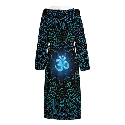 Blue Om Mandala Print Hooded Bathrobe