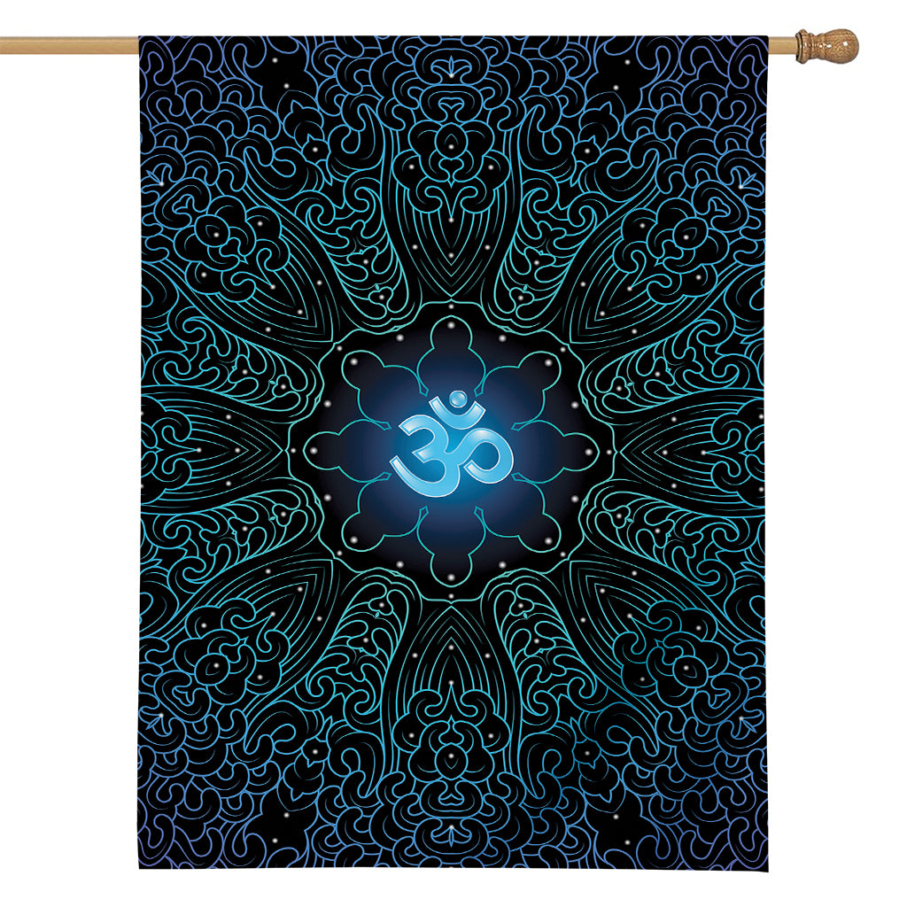 Blue Om Mandala Print House Flag