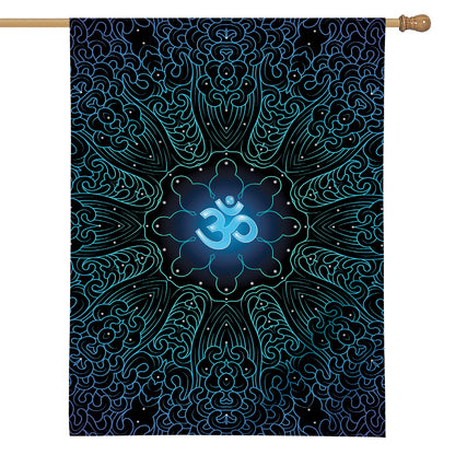 Blue Om Mandala Print House Flag
