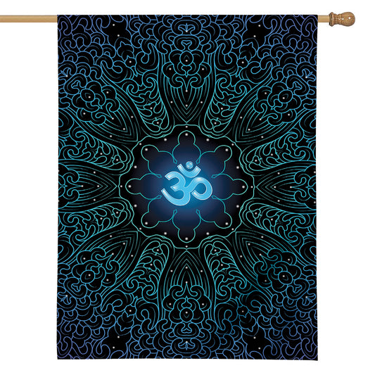 Blue Om Mandala Print House Flag