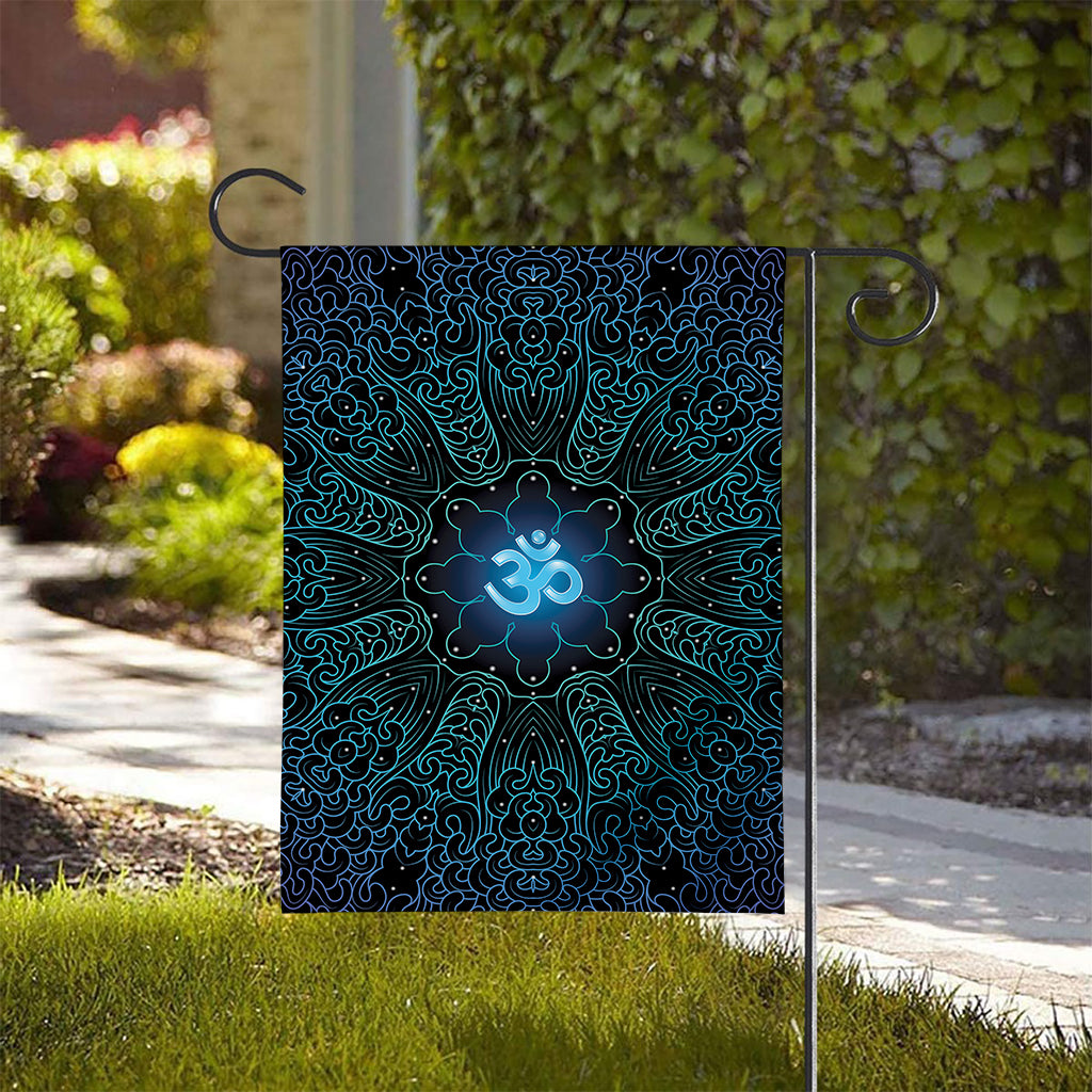 Blue Om Mandala Print House Flag