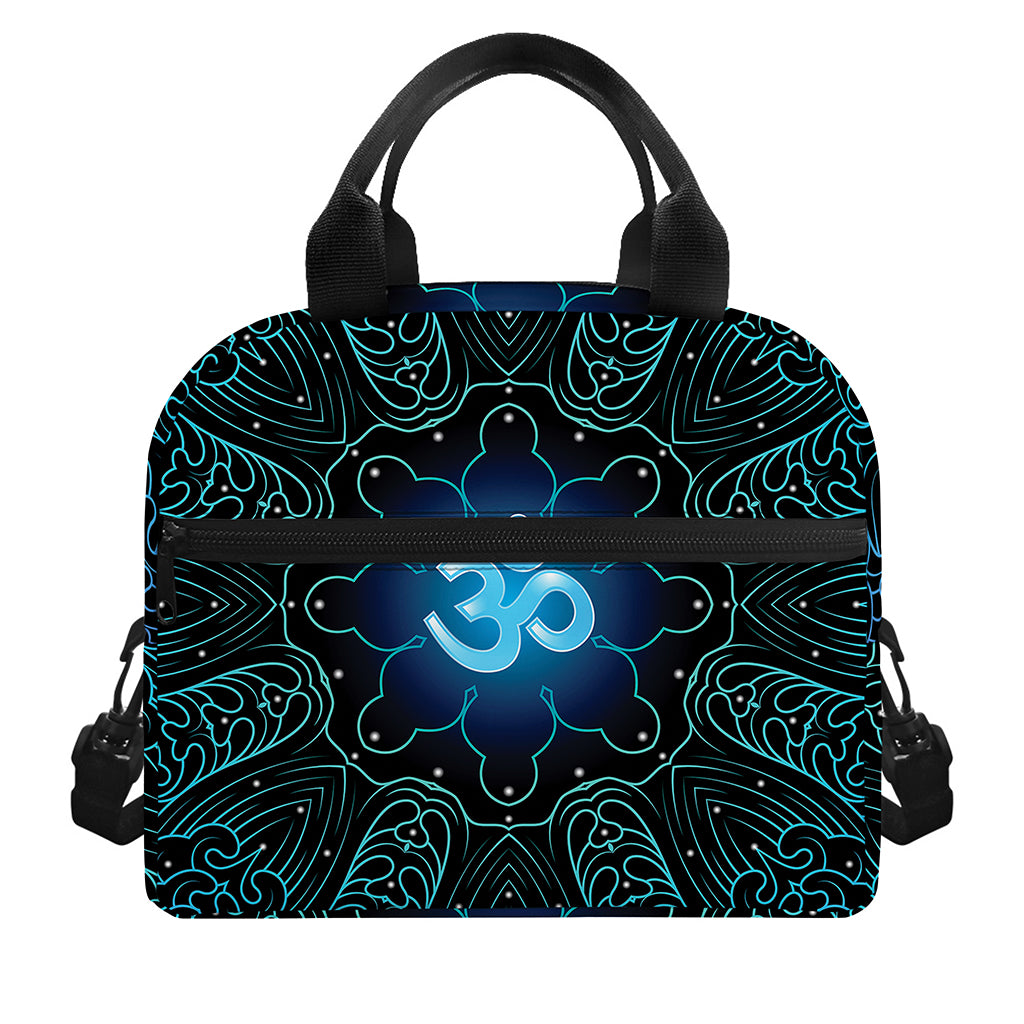 Blue Om Mandala Print Insulated Lunch Bag