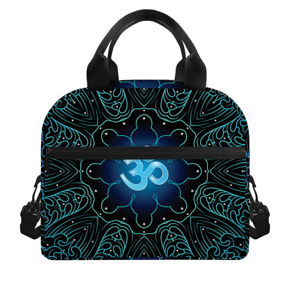 Blue Om Mandala Print Insulated Lunch Bag