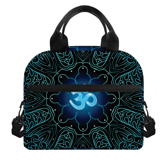 Blue Om Mandala Print Insulated Lunch Bag
