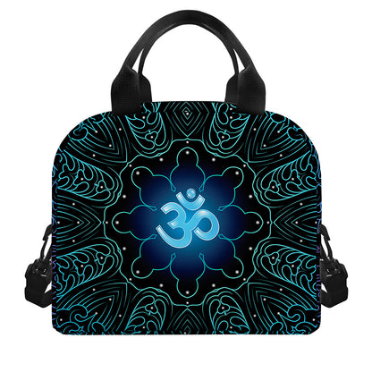 Blue Om Mandala Print Insulated Lunch Bag