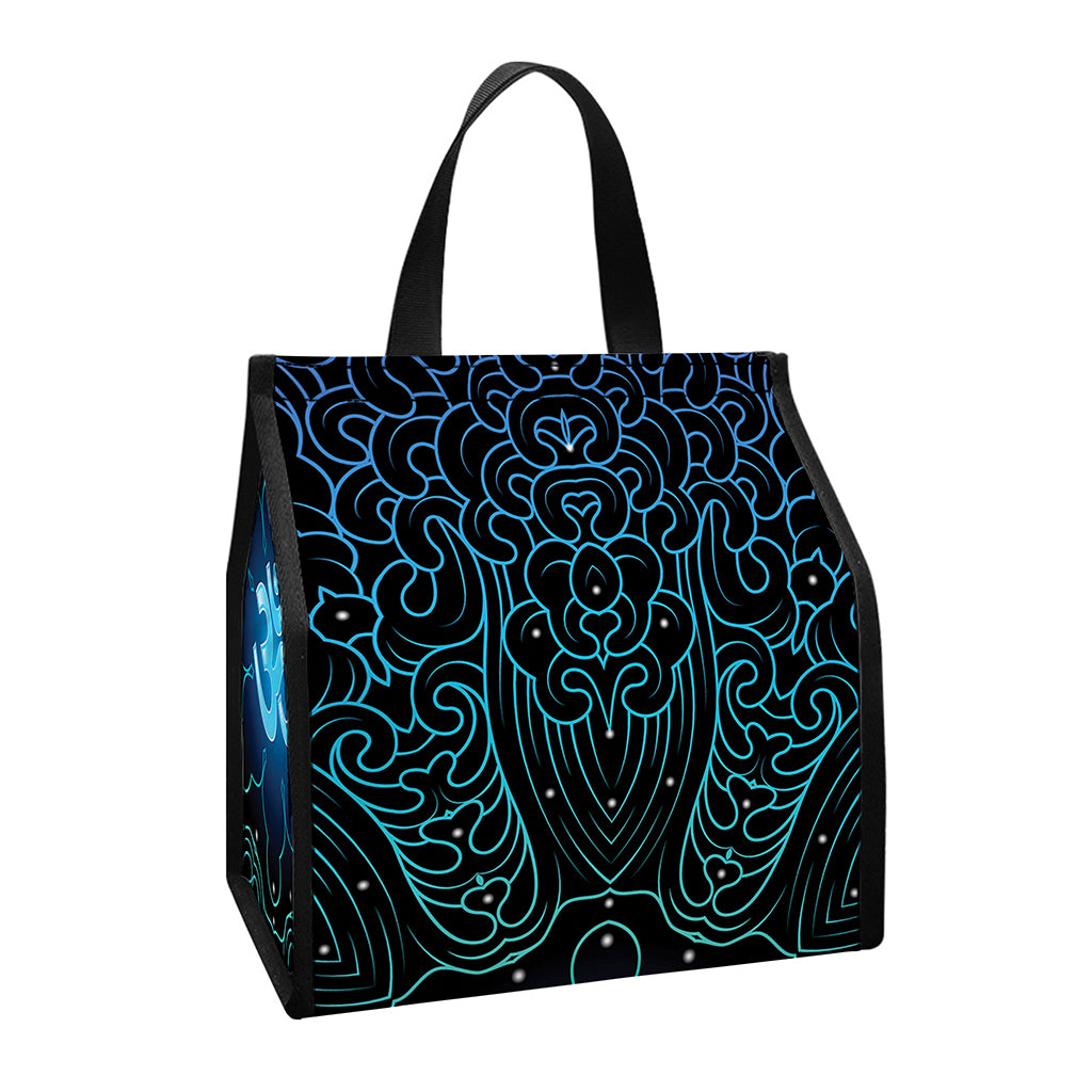 Blue Om Mandala Print Insulated Lunch Tote