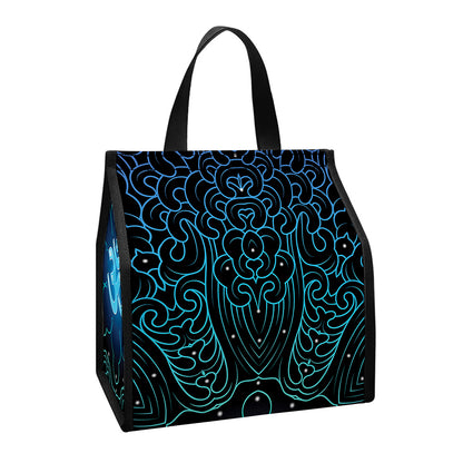 Blue Om Mandala Print Insulated Lunch Tote
