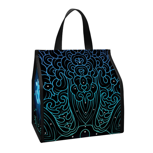 Blue Om Mandala Print Insulated Lunch Tote