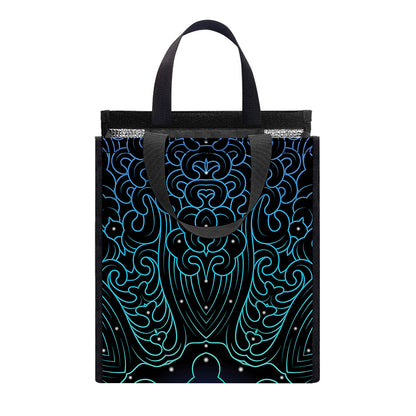 Blue Om Mandala Print Insulated Lunch Tote
