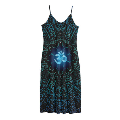 Blue Om Mandala Print Jersey Midi Cami Dress