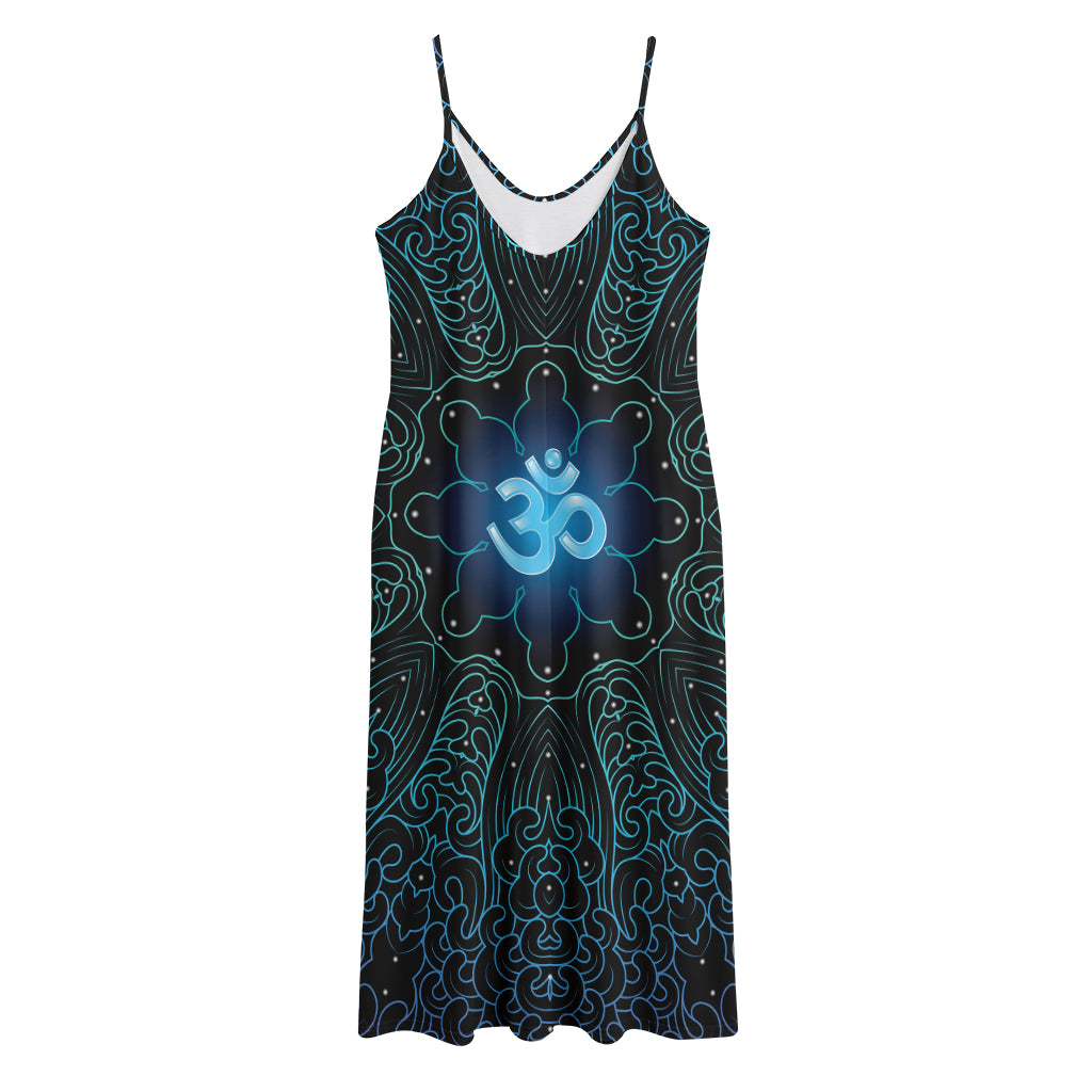 Blue Om Mandala Print Jersey Midi Cami Dress