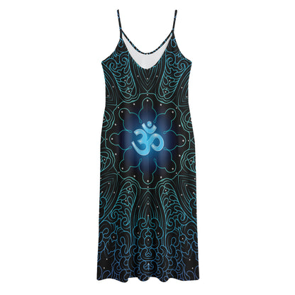 Blue Om Mandala Print Jersey Midi Cami Dress