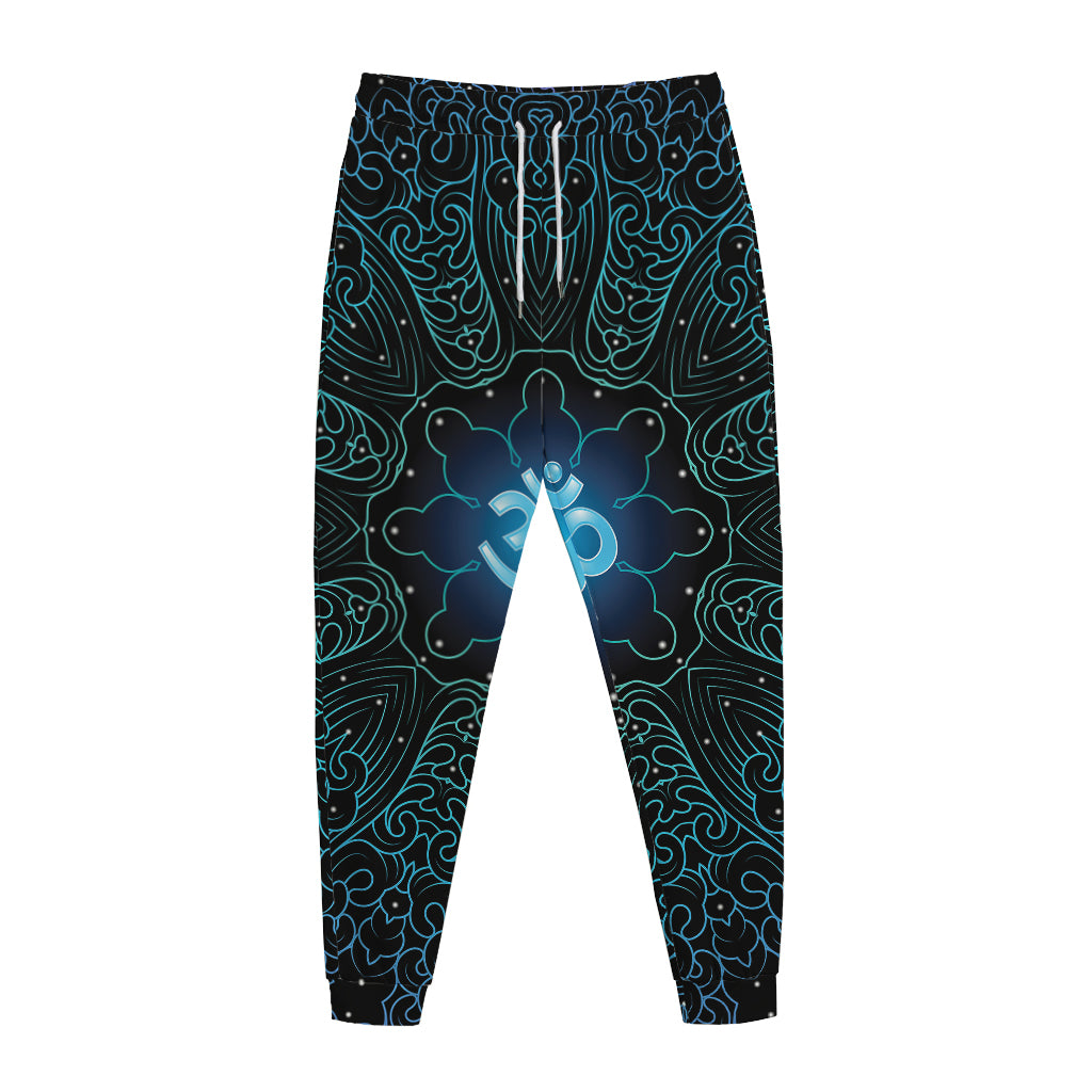 Blue Om Mandala Print Jogger Pants