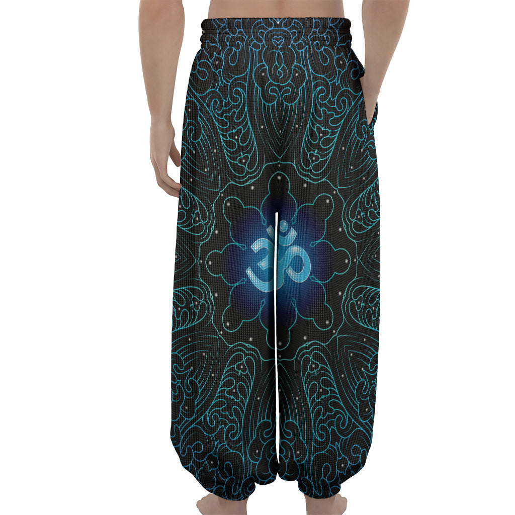 Blue Om Mandala Print Lantern Pants