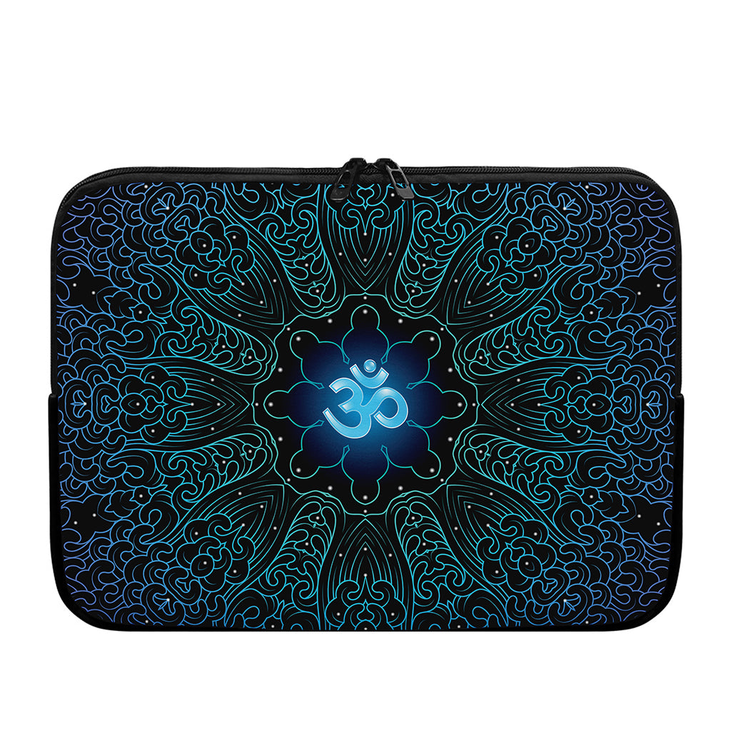 Blue Om Mandala Print Laptop Sleeve