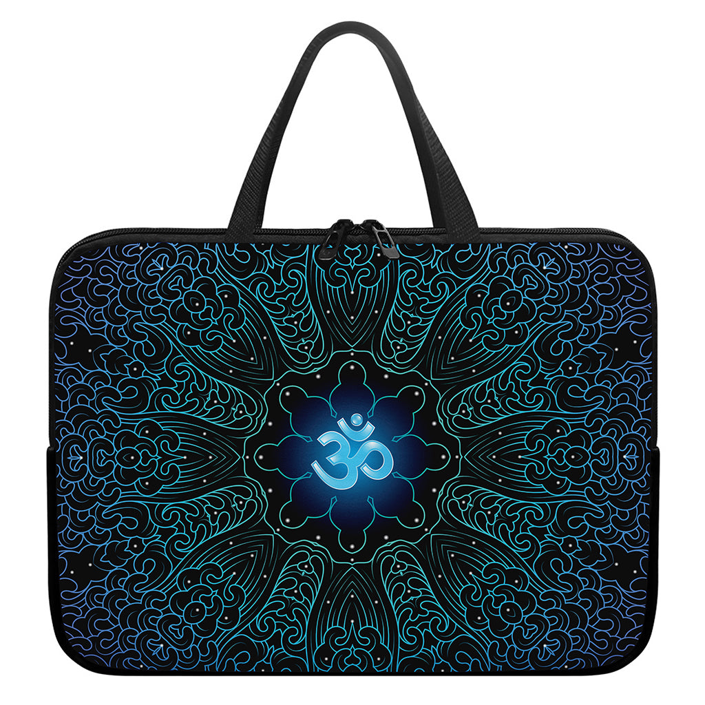 Blue Om Mandala Print Laptop Sleeve With Handle