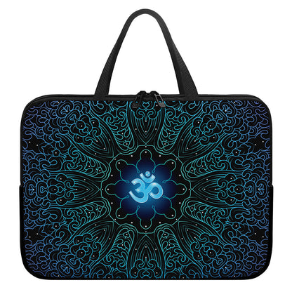 Blue Om Mandala Print Laptop Sleeve With Handle