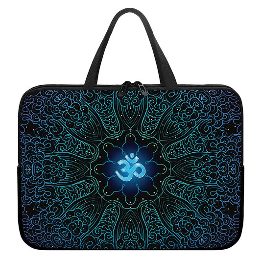 Blue Om Mandala Print Laptop Sleeve With Handle