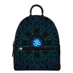 Blue Om Mandala Print Leather Backpack