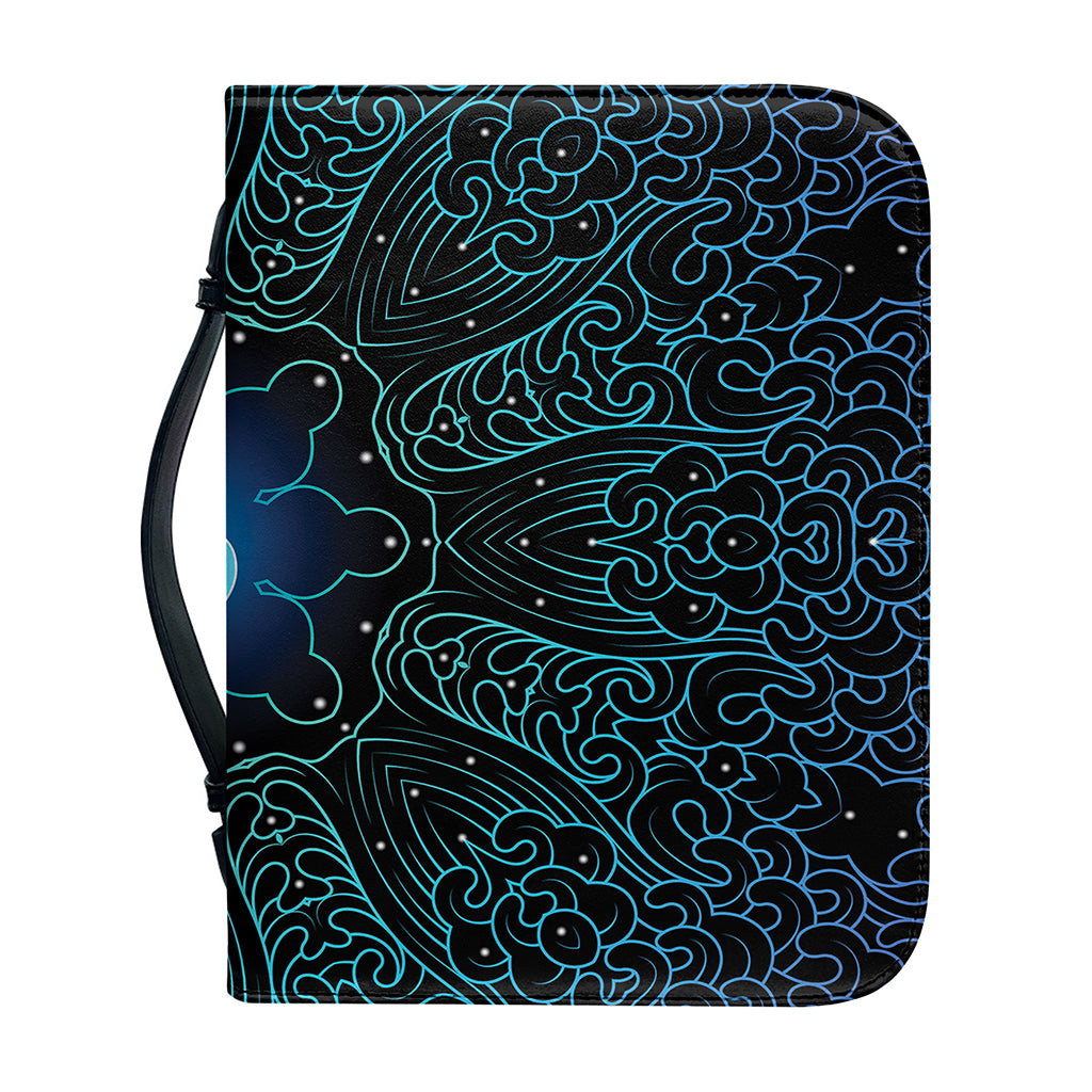 Blue Om Mandala Print Leather Bible Cover