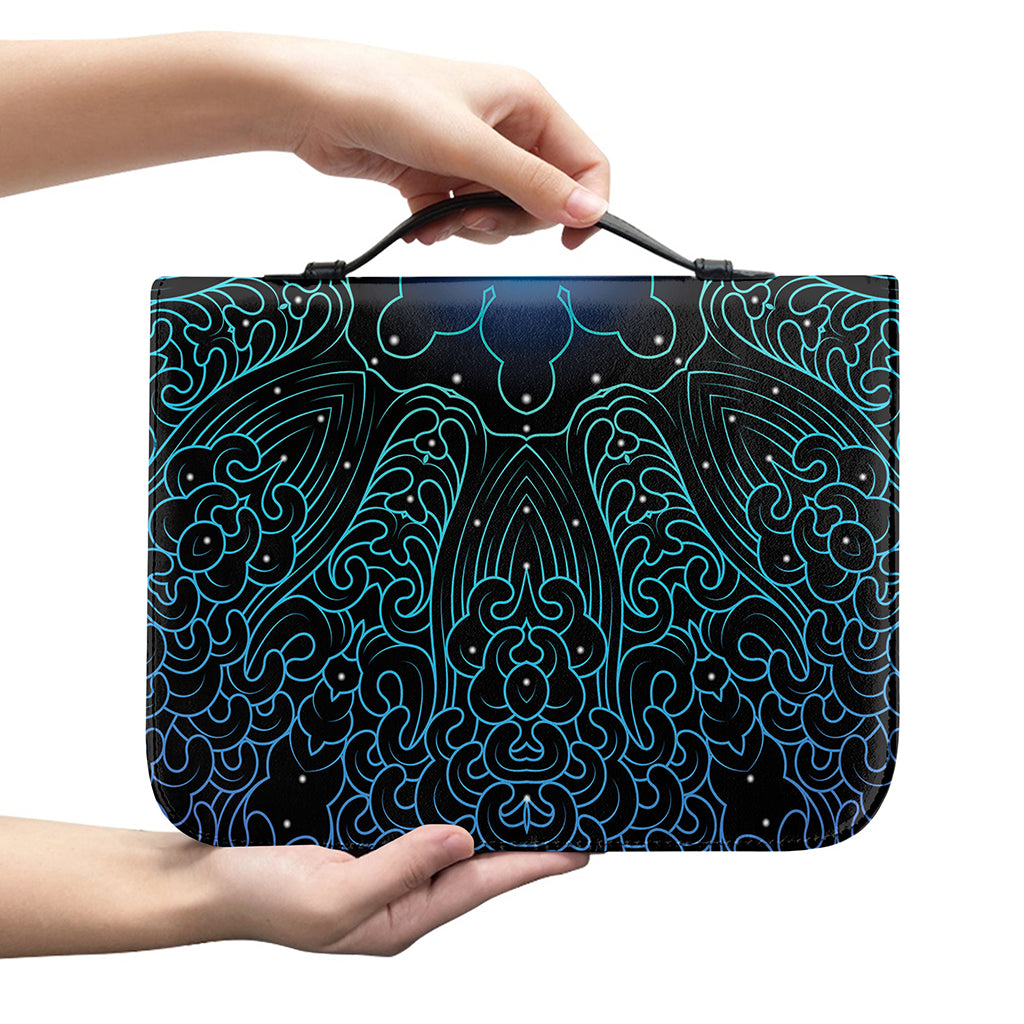 Blue Om Mandala Print Leather Bible Cover
