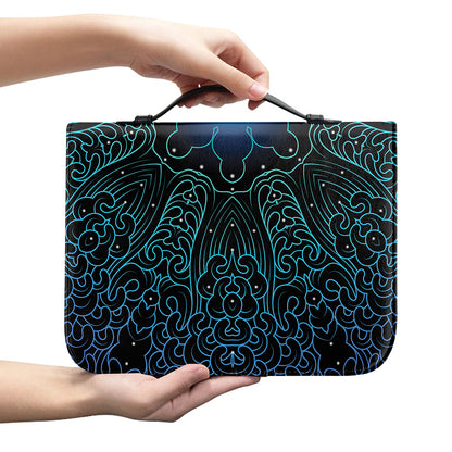 Blue Om Mandala Print Leather Bible Cover