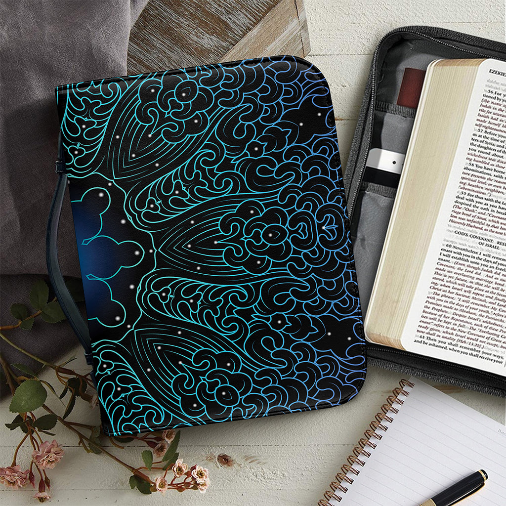 Blue Om Mandala Print Leather Bible Cover
