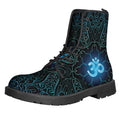Blue Om Mandala Print Lace-Up Boots
