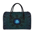 Blue Om Mandala Print Leather Duffel Bag