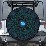 Blue Om Mandala Print Leather Spare Tire Cover