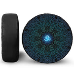 Blue Om Mandala Print Leather Spare Tire Cover