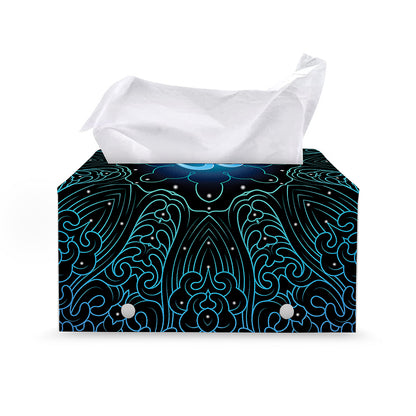 Blue Om Mandala Print Leather Tissue Box Cover