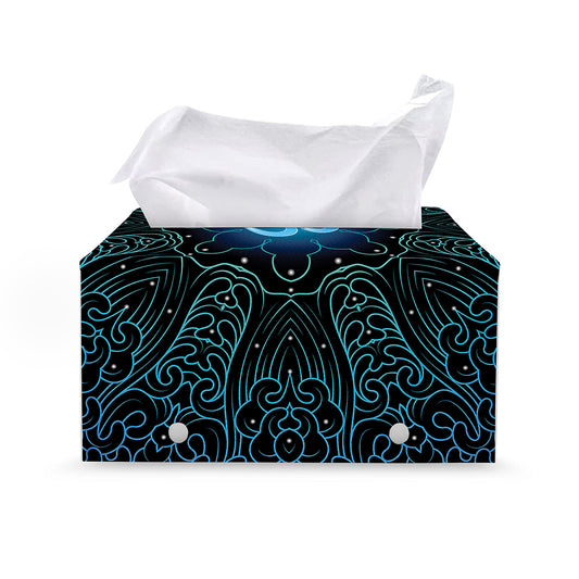 Blue Om Mandala Print Leather Tissue Box Cover
