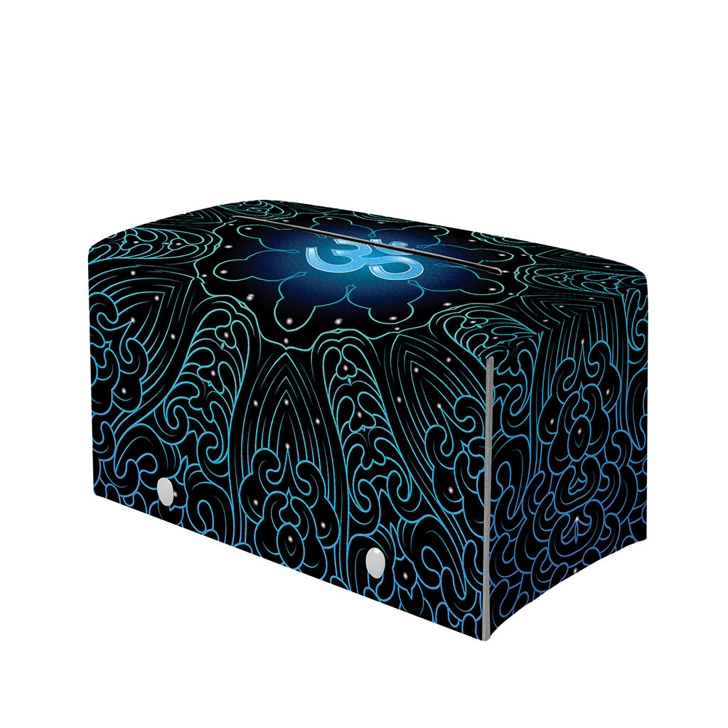 Blue Om Mandala Print Leather Tissue Box Cover