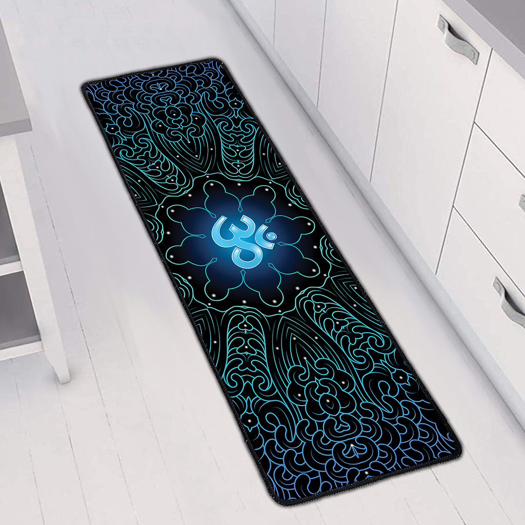 Blue Om Mandala Print Long Kitchen Mat