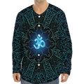 Blue Om Mandala Print Long Sleeve Baseball Jersey