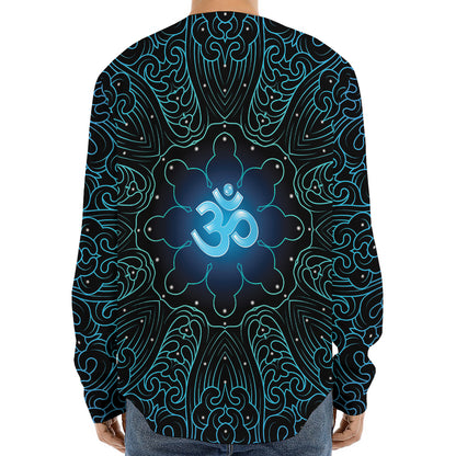 Blue Om Mandala Print Long Sleeve Baseball Jersey