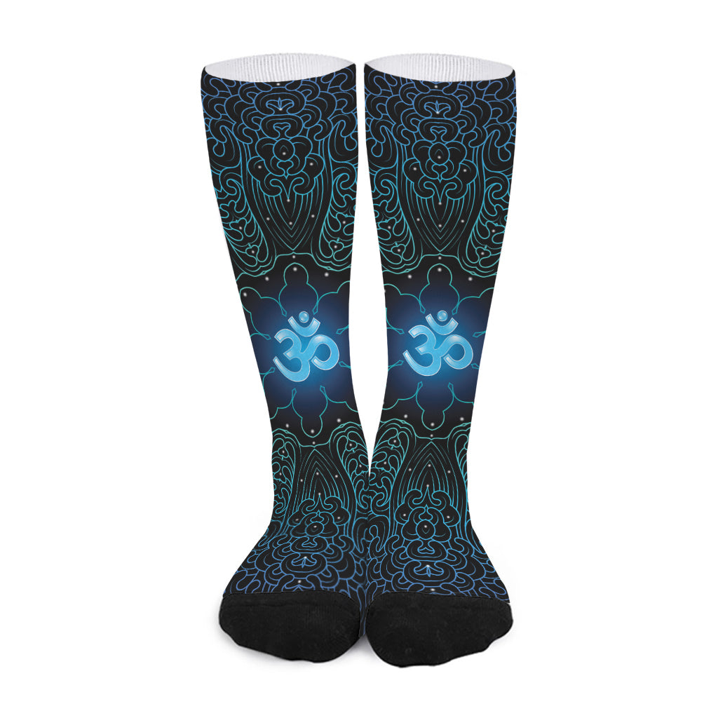 Blue Om Mandala Print Long Socks
