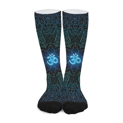 Blue Om Mandala Print Long Socks