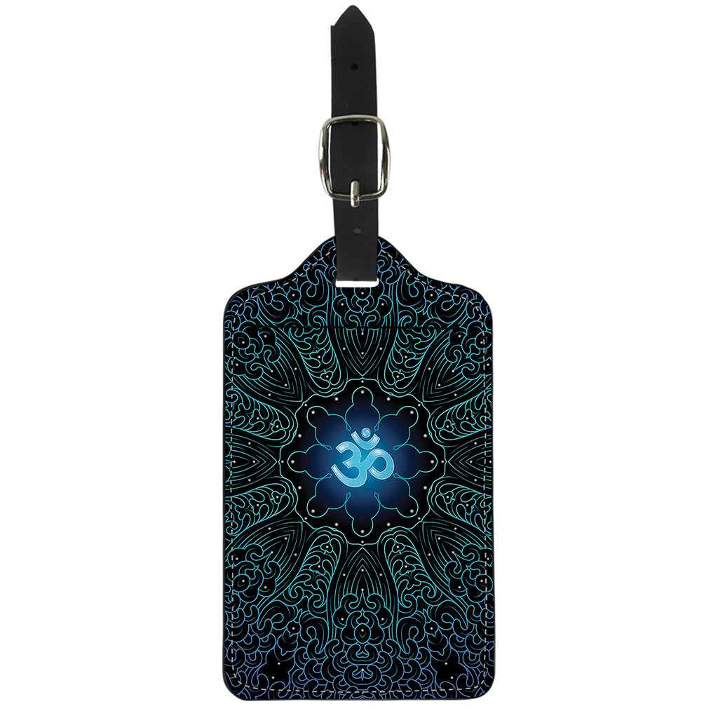 Blue Om Mandala Print Luggage Tag