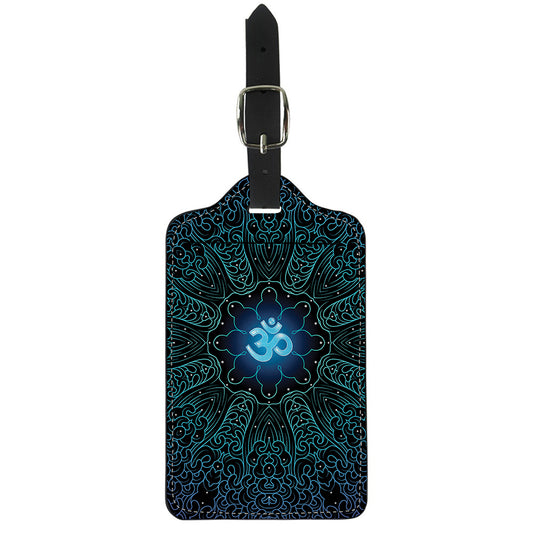 Blue Om Mandala Print Luggage Tag