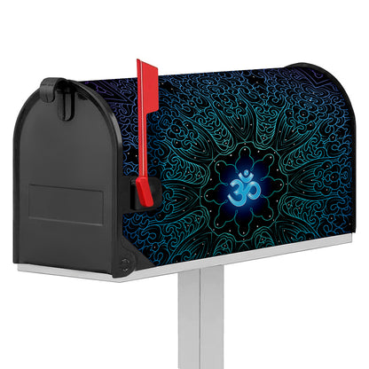 Blue Om Mandala Print Mailbox Cover