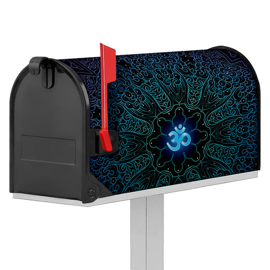 Blue Om Mandala Print Mailbox Cover