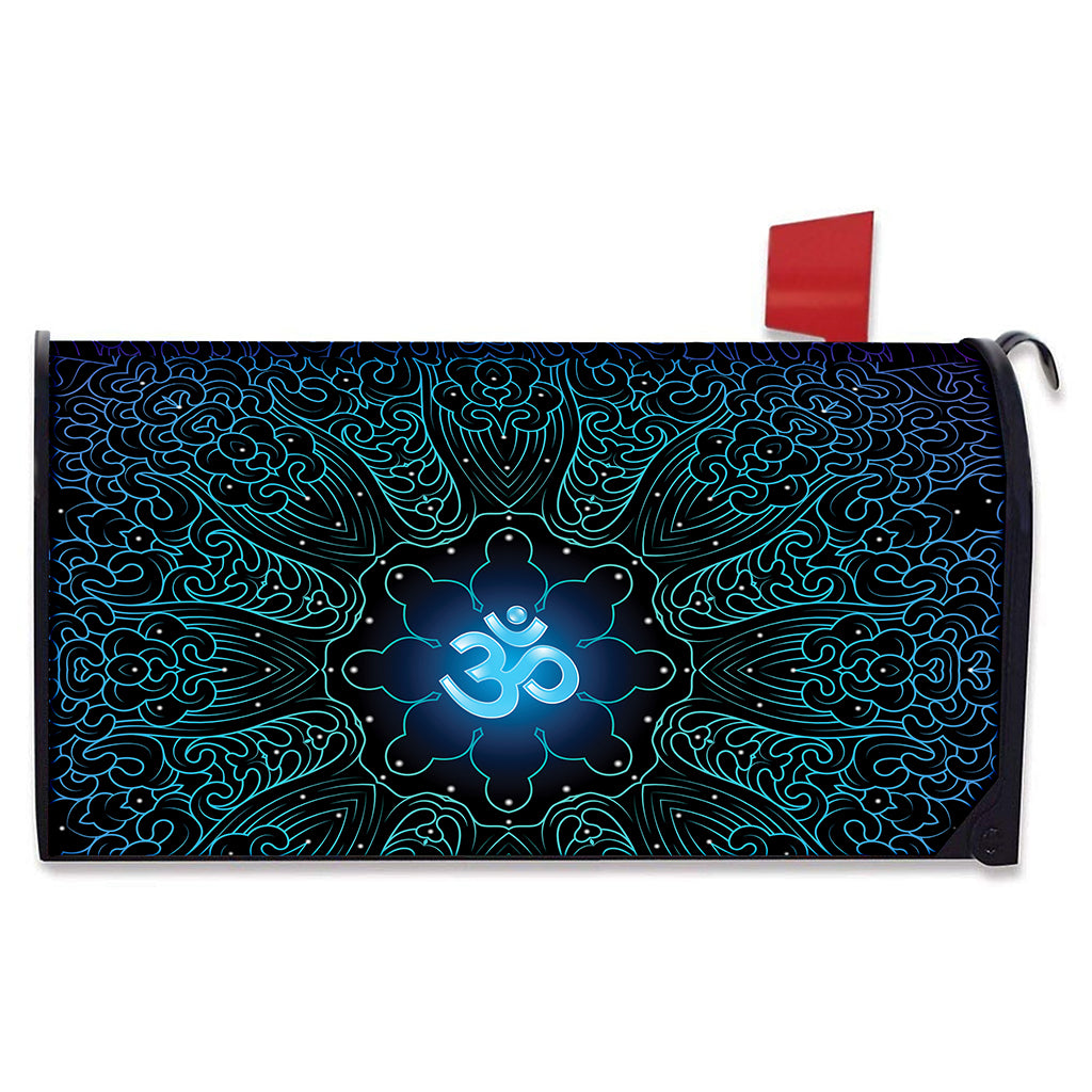 Blue Om Mandala Print Mailbox Cover