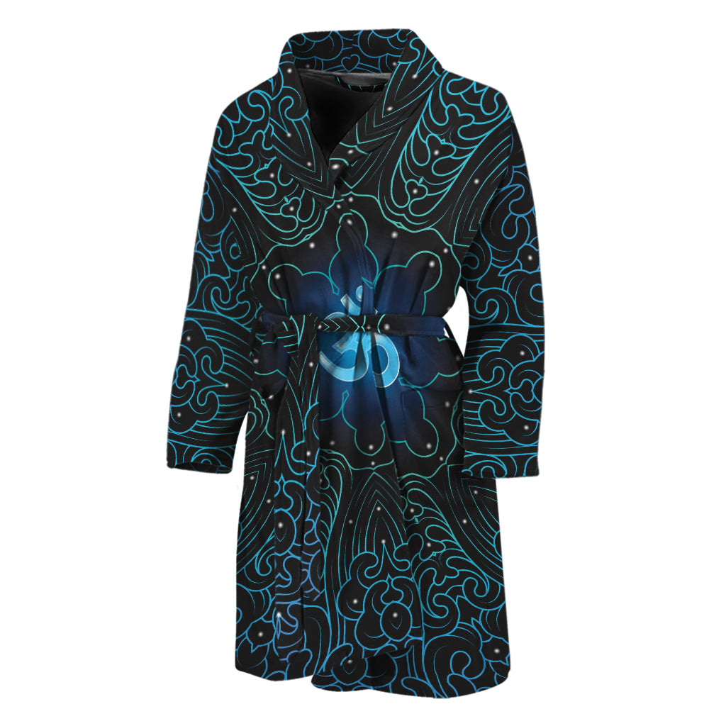 Blue Om Mandala Print Men's Bathrobe