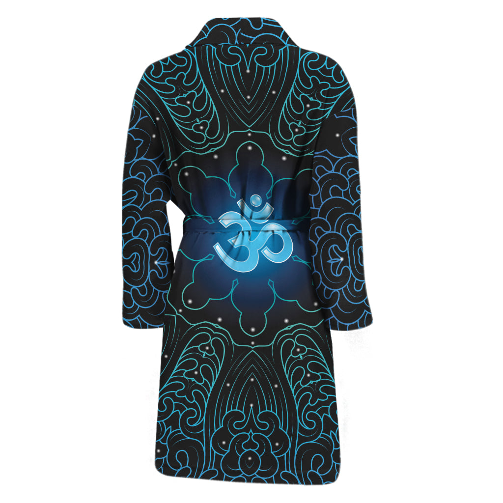 Blue Om Mandala Print Men's Bathrobe