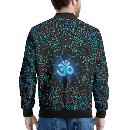 Blue Om Mandala Print Men's Bomber Jacket